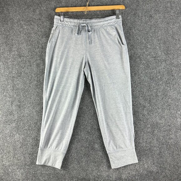 GAP Fit Pants Womens Small Brushed Tech Jersey Gray Stretch Pockets Tie Elastic - Picture 1 of 8
